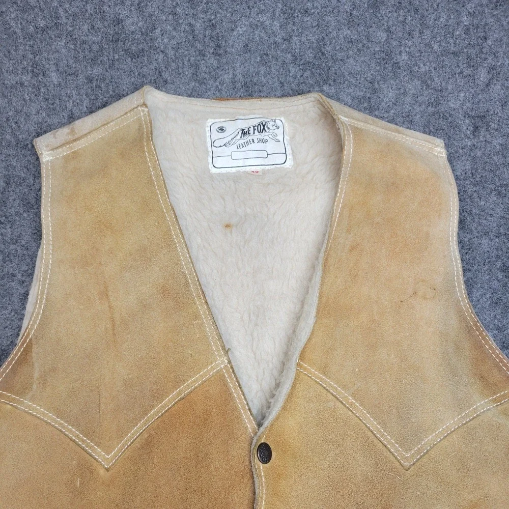 The Fox Leather Shop Vest Mens 42 Brown Sherpa Lined Hunting Prepper Country